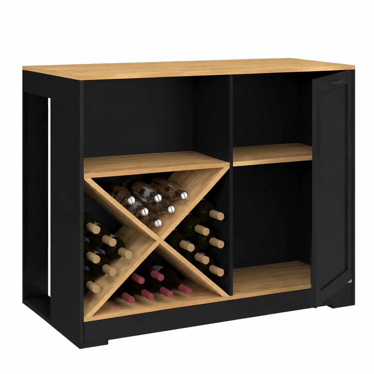 table-de-bar-avec-rangement-pour-bouteilles-bois-noir-et-plateau-hetre-113-cm-lsxctm8396bw